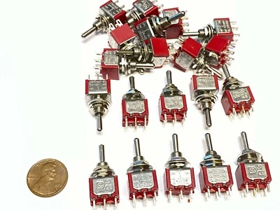 ENDLESSPARTS 20 Pieces Momentary Mini Toggle Switch (ON)-OFF-(ON) 6 pin 12vdc dpdt 1/4 A5