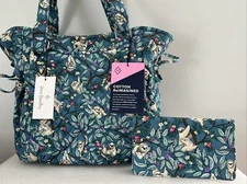 Vera Bradley Glenna Satchel Bag & Checkbook Cover Hanging Around Sloth