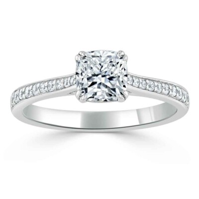 1.30 Ct Cushion Cut Real Moissanite Engagement Wedding Ring 925 Sterling Silver