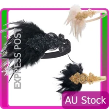 1920s Headband Black Red Feather Bridal 20s Gatsby Flapper Headpiece Gangster
