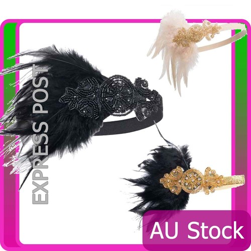 1920s Headband Black Feather Bridal Great Gatsby 20s Flapper - Foto 9