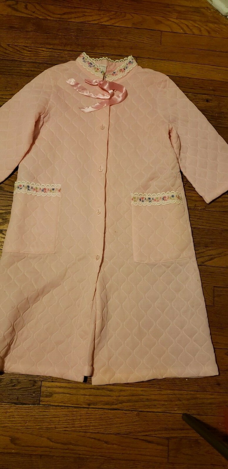 Vtg 60's soft pink Quilted Pink Robe House Coat USA … - Gem