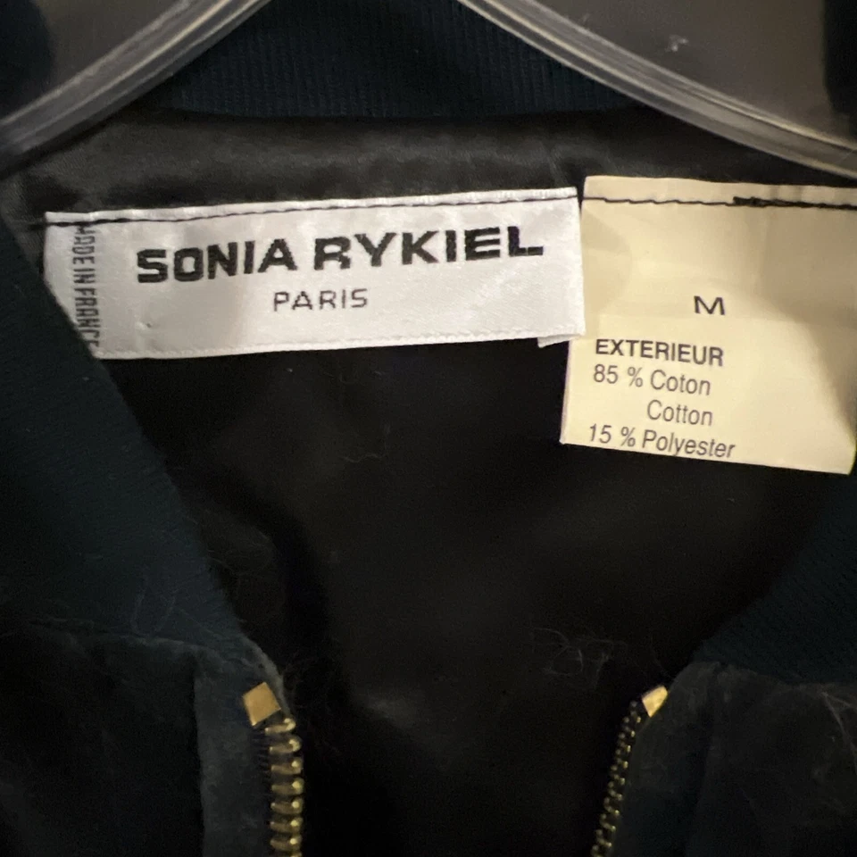 Chaqueta Bomber Sonia Rykiel Paris Acolchada Terciopelo Verde Oscuro Mediana Francia Usada en Excelente Condición Foto 2 de 4