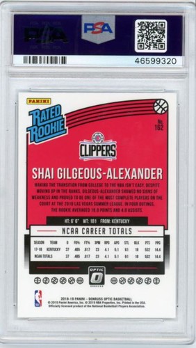 2018-19 Donruss Optic Shai Gilgeous-Alexander Rated Rookie #162 PSA 9 - 第 2/2 張圖片