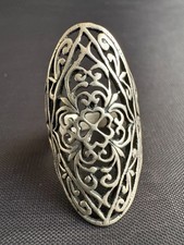 Vintage Sterling Silver Ring Filigree Scrollwork Long Ring Size 6.5 US