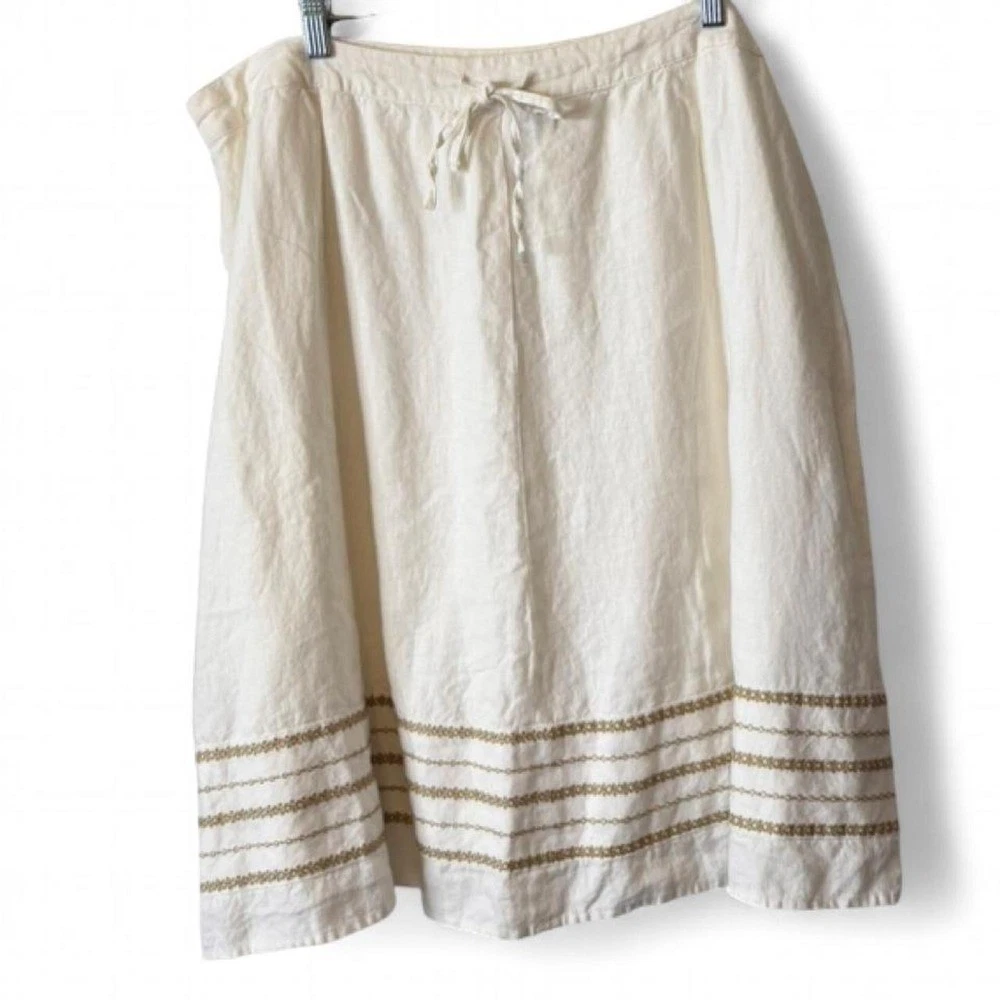 Style & Co White Linen Embroidered Midi Skirt, Women's Size 20W