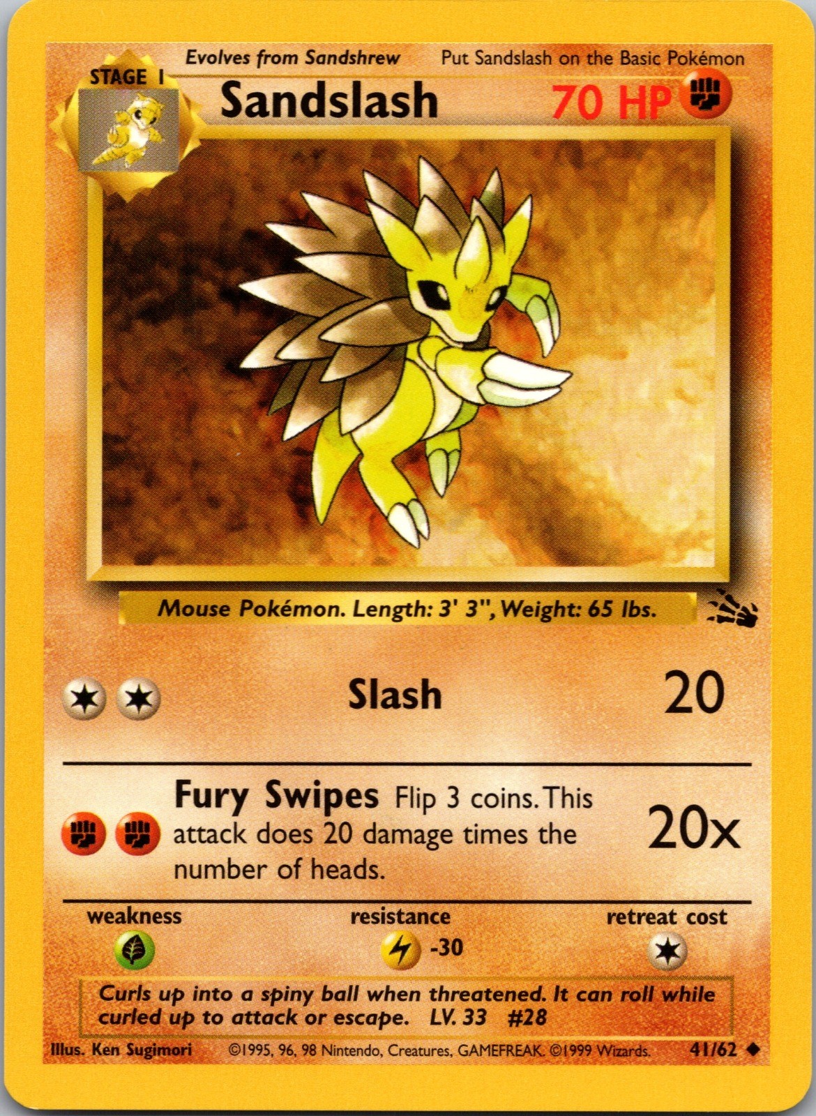 Sandslash 41/62 Fossil Unlimited NM
