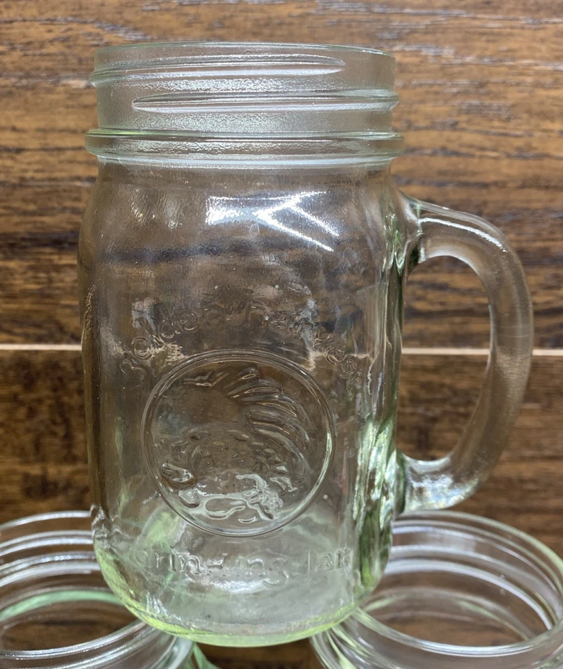 Juego de 3 tazas de beber vintage Golden Harvest Ball / Mason Jar - vidrio verde dorado Foto 4 de 4