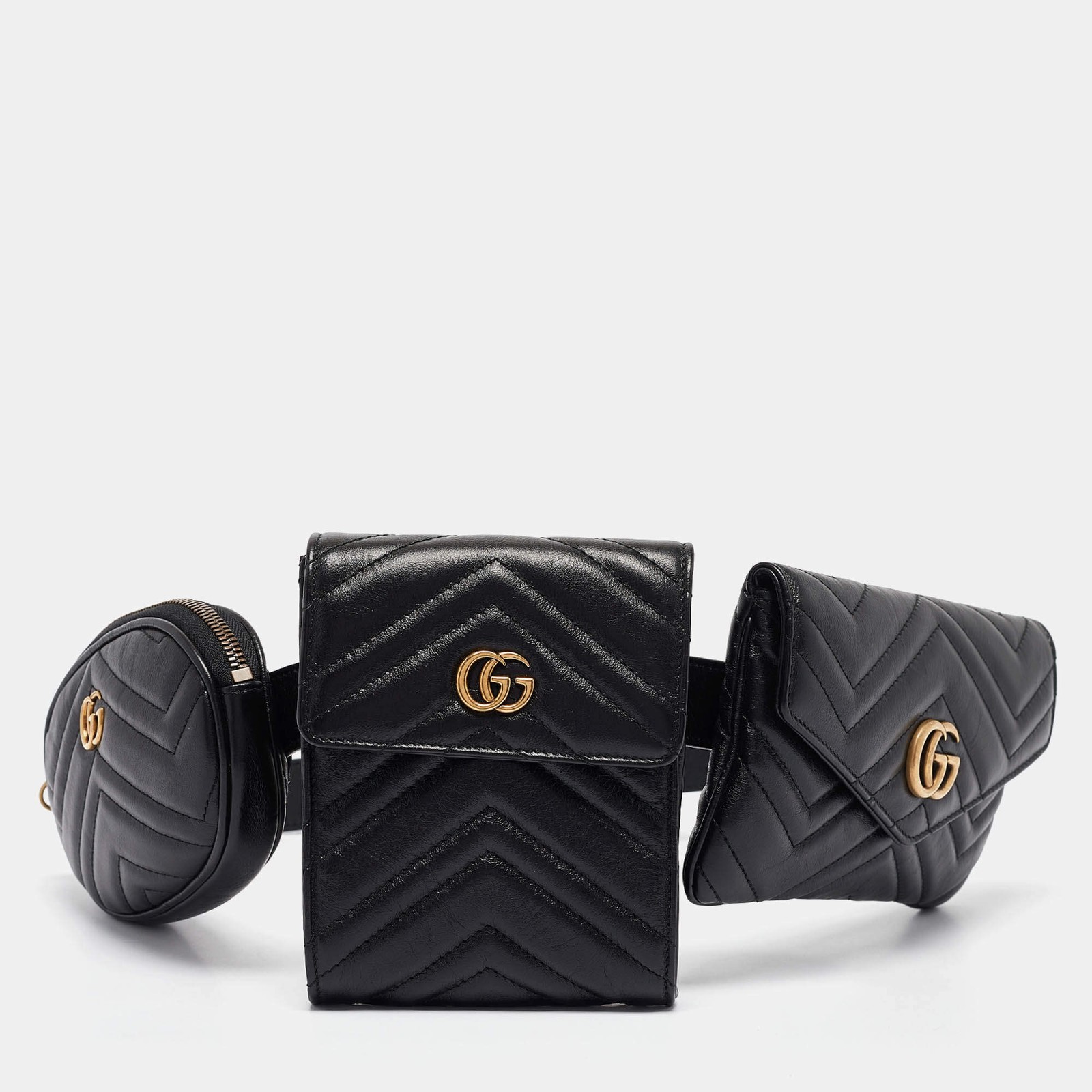 Gucci Black Matelasse Leather GG Marmont 2.0 Multi Belt Bag