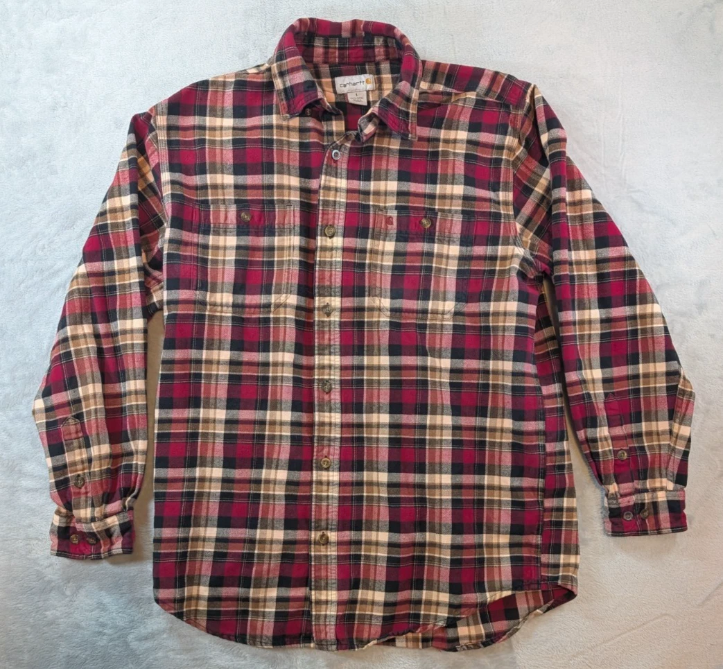 Carhartt Shirt Mens Large Flannel Multicolor Red Plaid Trumbull Pockets Cotton