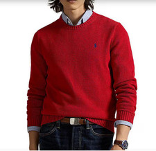  125 New Polo Ralph Lauren Mesh-Knit Cotton Crewneck Sweater red L large