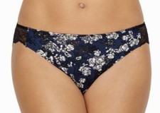MAIDENFORM Comfort Devotion Navy Blue Blossoms Lace Back Tanga Panty Womens S L