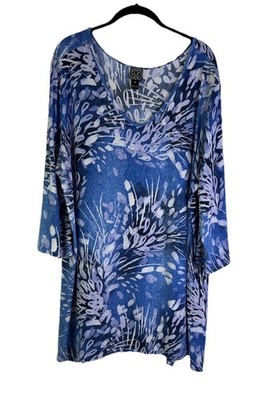 Clara Sun Woo Womens 3XL Floral Slinky Knit Tunic Shirt Top Artsy USA