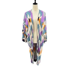 Anthropologie Bel Kazan OS Colorful Artisan Print Layering Open Kimono Duster
