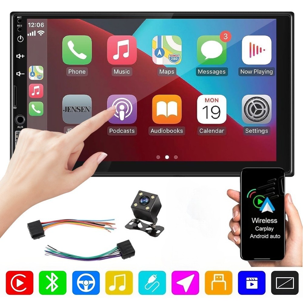 Double 2 Din 7&rdquo; Car Stereo Touch Screen Car Radio CarPlay Android Backup Camera
