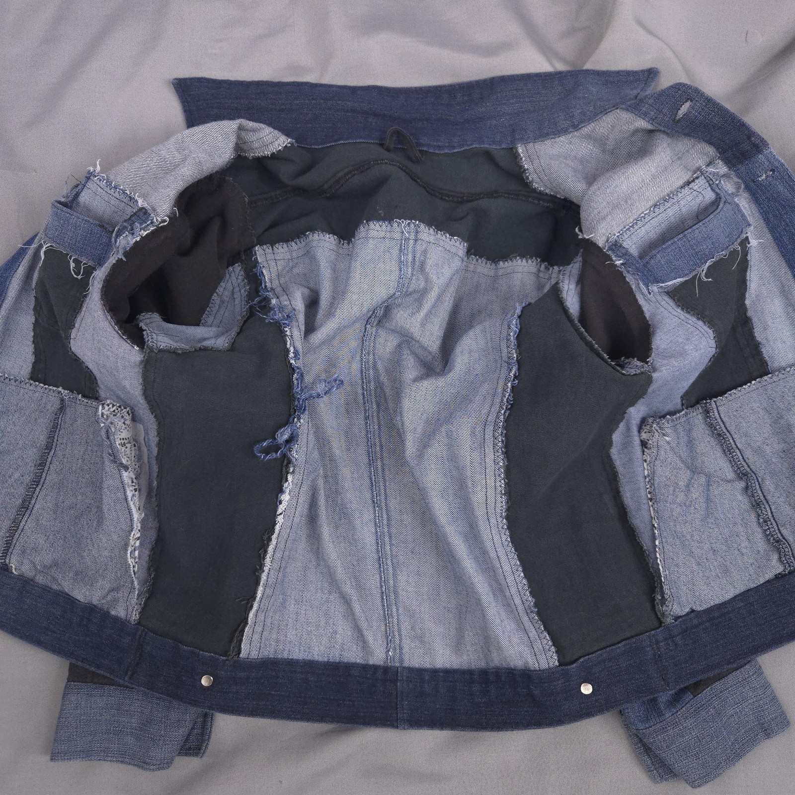 Mens Denim Jacket Medium Blue Patchwork Equipemen… - image 12