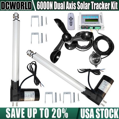 6000N LCD Dual Axis Solar Track Tracker -12V 12'' Linear Actuators Anemometer Kit