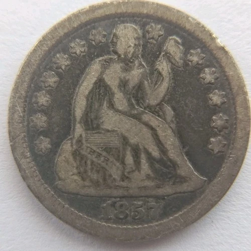 1857 Liberty Seated Dime • Silver 10C • No Arrows • VG Grade • Philadelphia