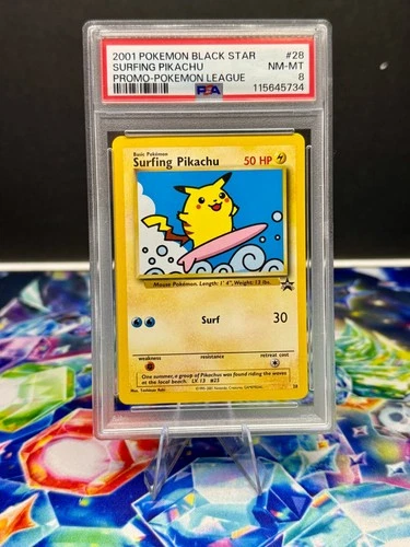 Pokemon - Surfing Pikachu #28 - Wizards Black Star Promo - PSA 8 - Near Mint