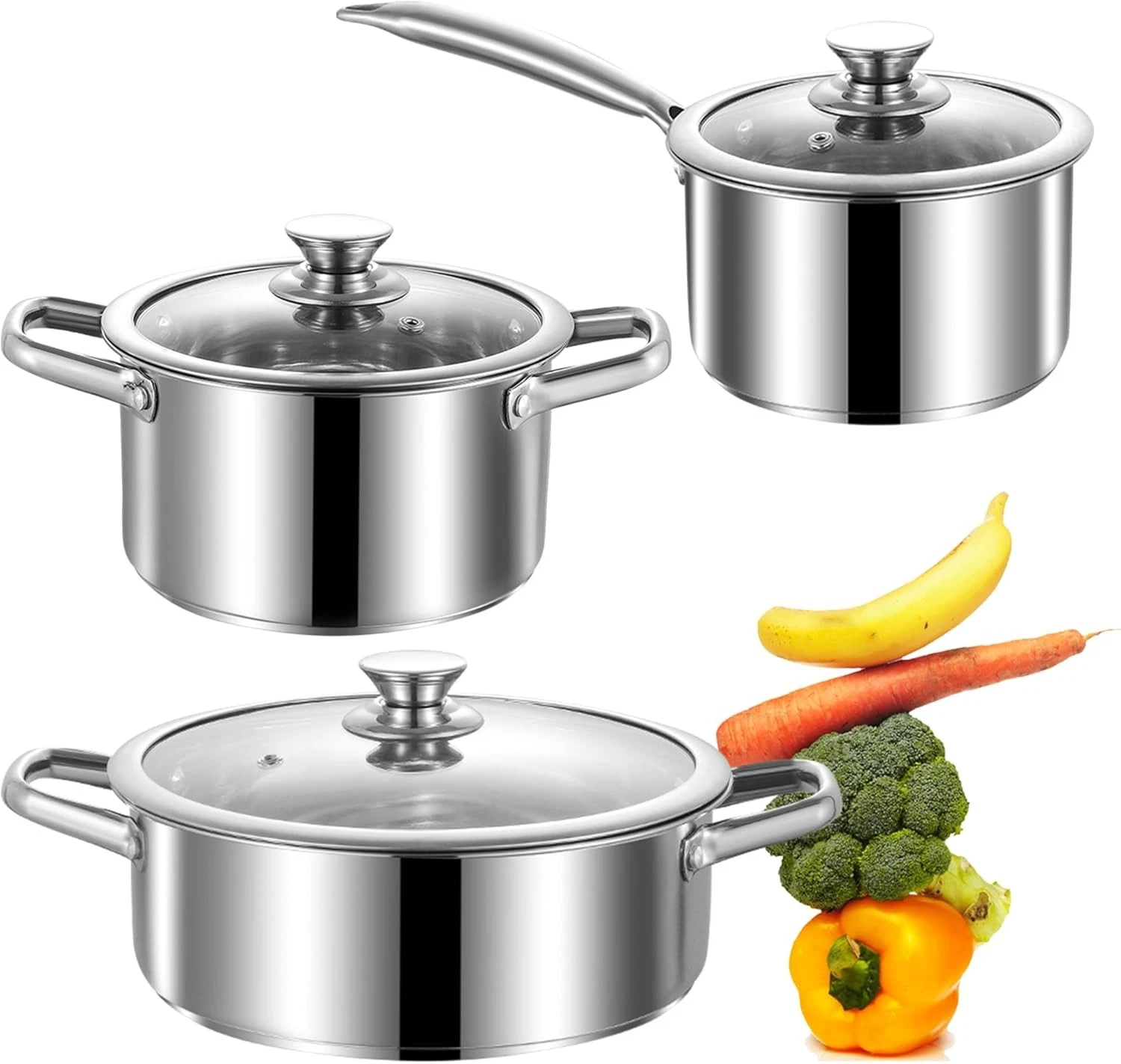 Stainless Steel pots & pans set 6 Piece Nonstick Induction Kitchen Cookware Set