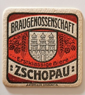 VK Bierdeckel Braugenossenschaft Zschopau um 1910 mit Impressum J. Stern & Co.