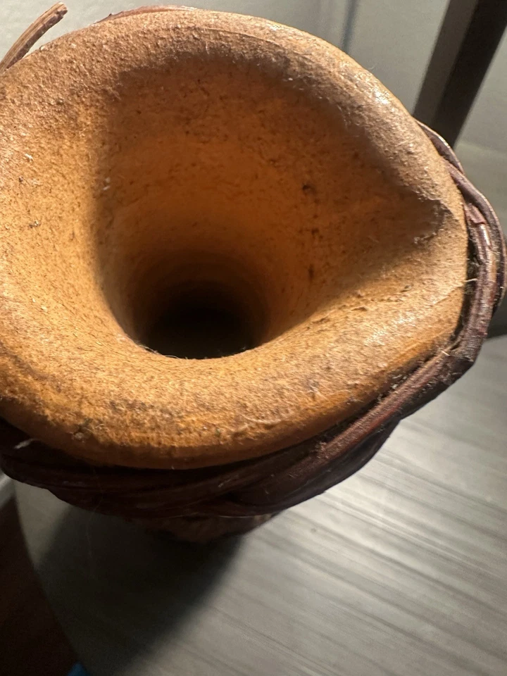 Jarrón vintage de mimbre y ratán envuelto en terracota rústico decoración boho de 11,5 pulgadas Foto 4 de 4