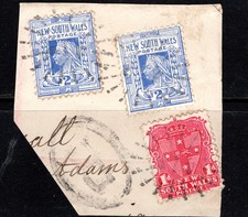 REGISTERED  " R "NSW numeral postmark 418 starburst cancels on 3 stamps on piece