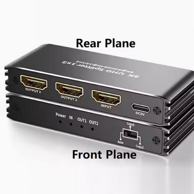 1 PC Black 8K 60Hz 1 In 2 Out HDMI Splitter With Series Connection For PS5
