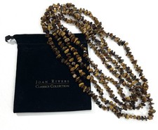 Vintage Joan Rivers Tiger Eye Chip Bead Infinity Necklace w/Sterling Clasp