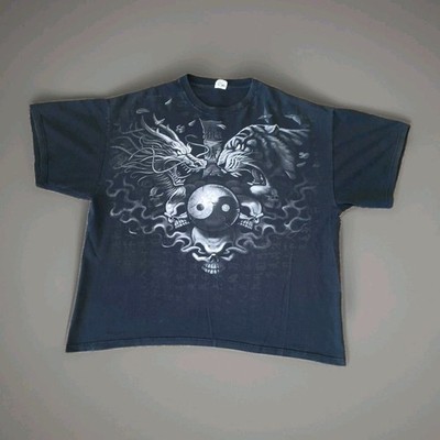 Vintage Delta Pro Weight Dragon & Tiger Yin Yang T-Shirt Short Sleeve Black 2XL