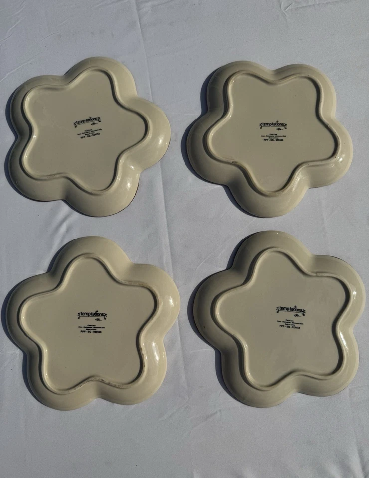 Juego de 4 platos turquesa de encaje floral Temptations by Tara gres en forma de flor Foto 2 de 2