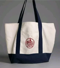 Trader Joe’s Reusable Canvas Eco Tote Bag Heavy Duty Bag Blue White Brand NEW !!