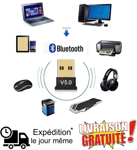 Mini Clé USB Dongle Adaptateur Bluetooth 5.0 pour PC
