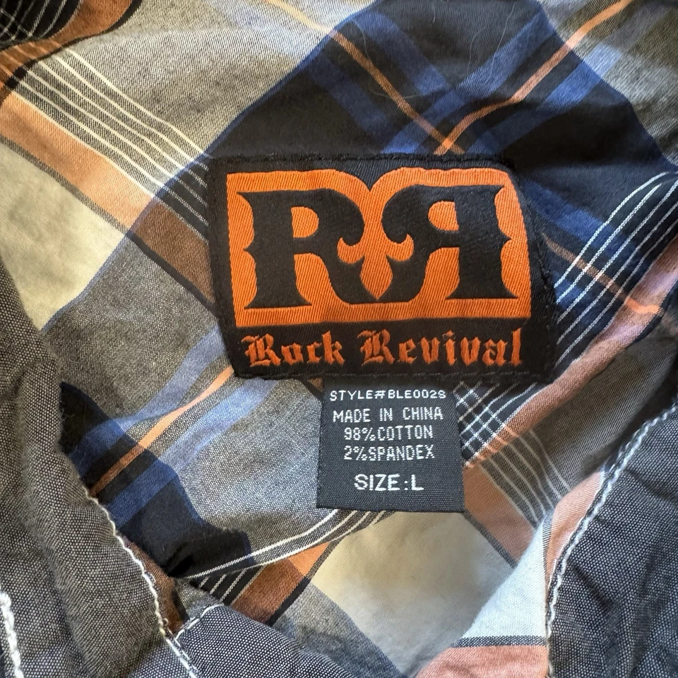 Camisa Rock Revival a Cuadros Bordados Bolsillos Manga Corta Abotonada Para Hombre Talla L Foto 3 de 4