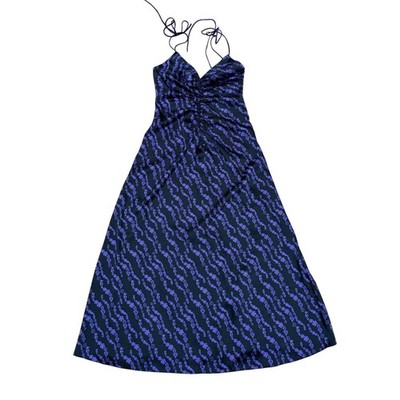 SANDRO Thais Ruched Crossback A-Line Midi Dress Noir Violet Heart Print 36 US 4