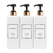 Shampoo and Conditioner Dispenser - Modern Gold Design Large 27oz Shower Black