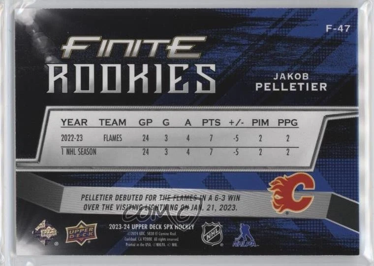 2023-24 SPx Finite Rookies Green /199 Jakob Pelletier #F-47 RC - Image 2 of 2