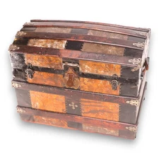 Golden Crystalized Paneled Dome Top Antique Streamer Trunk Antique Pat 1870's