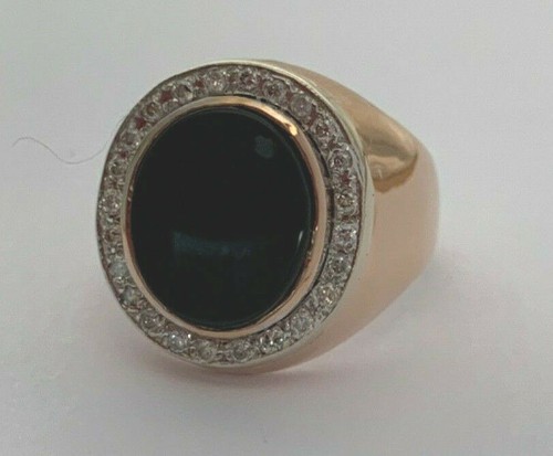 Men's 18K Yellow Gold Onyx Diamond Ring 11g, Size 9.5 - Picture 3 of 5