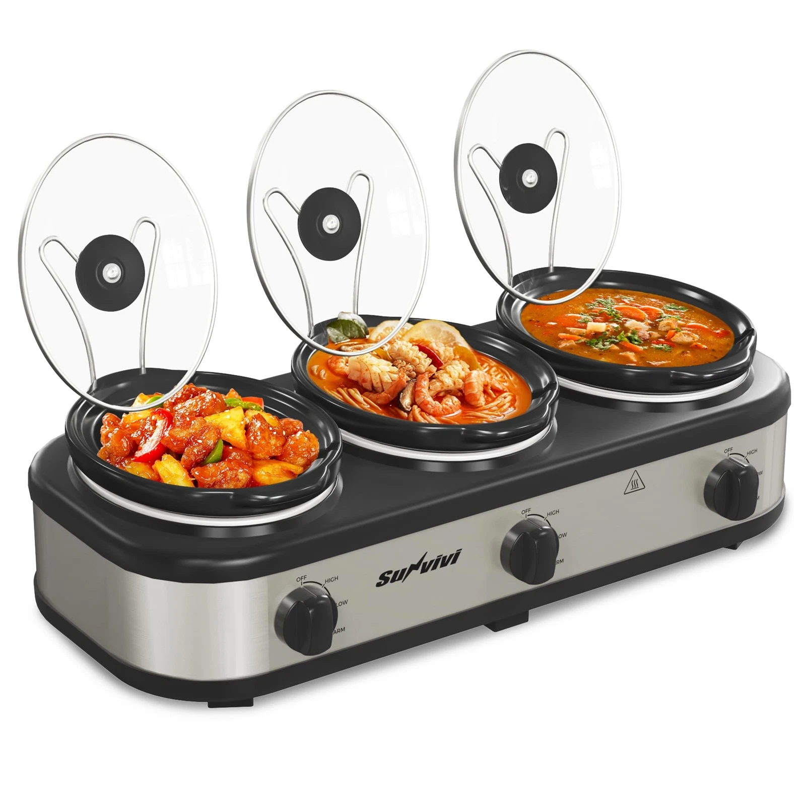 Triple Slow Cooker Buffet Server and Food Warmer Small Mini Pot with 3 Adjust...