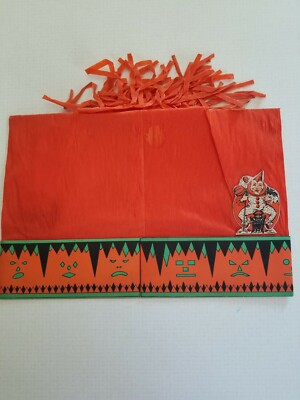  Antique Halloween 1920's Beistle Crepe Paper & Band Hat, Pumpkin Jester, Nice!!