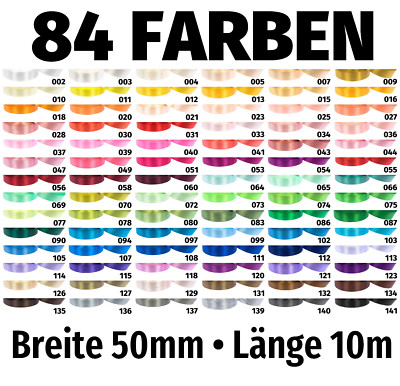 10m x 50mm Satinband Band Schleifenband Dekoband Geschenkband 84 Farben zur Wahl
