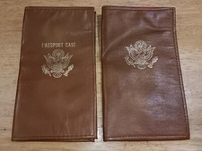 2 Vintage Cognac Leather Passport Case Holders with US Eagle Embossing