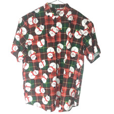 Keke Topet Mens Shirt 2XL Short Sleeve Collared Snowman Holiday Multi-Color