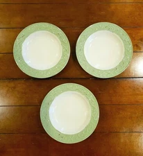 Pier 1 Set Of 3 Antique Floral Green Rim Embossed Edge 9" Soup Salad Pasta Bowls