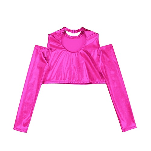 Kids Girls Crop Tops Long Sleeve Turtleneck Shirt Ballet Gymnastics Dancewear - Picture 240 of 265