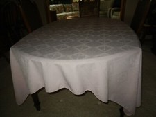 Pastel Pink Floral Block Wrinkle/Stain Resist Rectangular Tablecloth 70 X 88 EUC