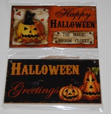 New 2 Pack of Halloween Theme Decorative Hanging Signs in 2 Designs 8" x 4.25"