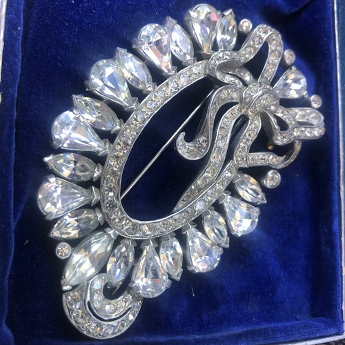 Eisenberg & Sons Original HUGE Rhinestone Brooch w Blue Velvet Box RARE Vintage