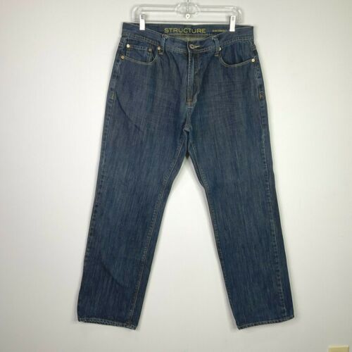 Vintage Structure Blue Jeans Men 36 X 32 Slim Straight Heavy Denim 90s Y2K - Picture 1 of 11